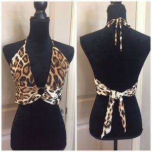 Leopard Print Halter CropTop Tie Back
